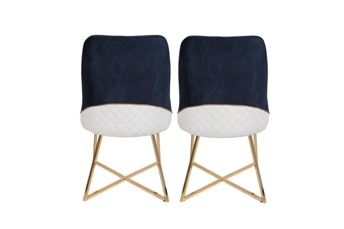 Hanah Home Madrid 908 V2 Sillas Barrocas Doradas Azul Oscuro Terciopelo/Piel Sintética
